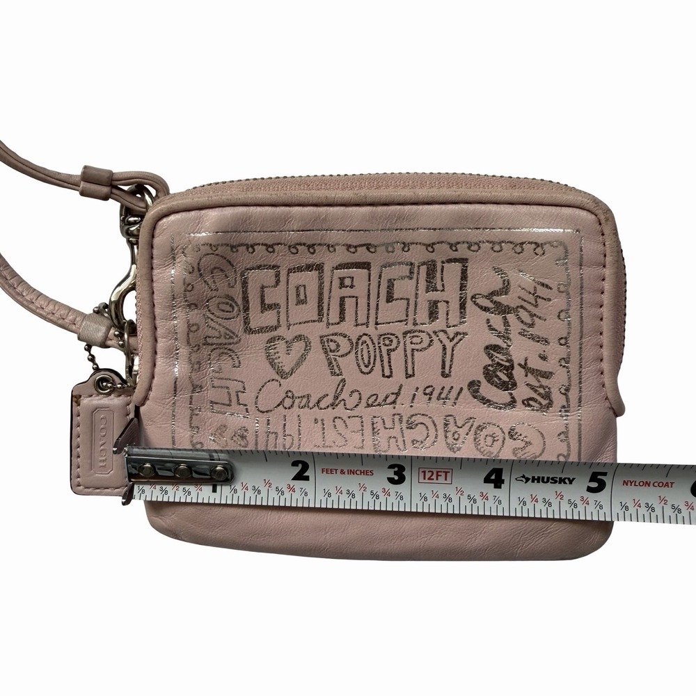 RARE Vintage Coach Poppy Leather Wristlet Pale Pink Doodle Card Wallet Y2k 2000s - Picture 9 of 11
